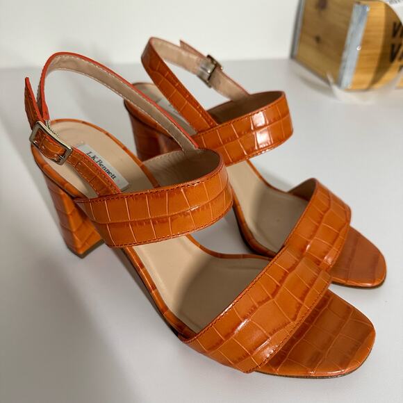 LK Bennett Women's Rhiannon Tangerine Crocodile Embossed Sandal Heels Size 40 - Picture 3 of 11